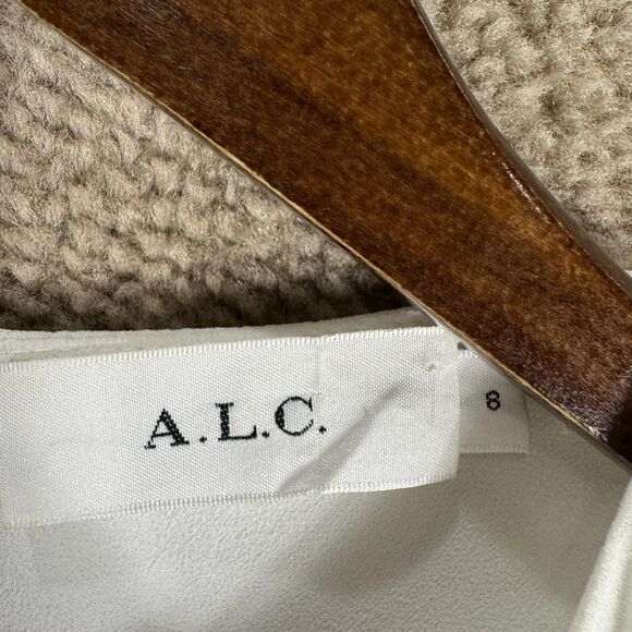 A.L.C. Gigi Shift Dress Womens 8 White Tonal Beaded Sleeveless V Neck Crepe Mini - Picture 3 of 11